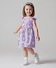 Bonfino 100% Cotton Knit Sleeveless Frock With Unicorn Print & Bow Applique - Lilac