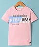 Olio Kids Cotton Knit Half Drop Shoulder Sleeves T-Shirt with Text Print - Pink