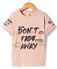 Olio Kids Half Sleeves Cotton Knit Half Drop Shoulder Sleeves T-Shirt with Text Print - Peach