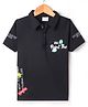 Olio Kids Cotton Knit Half Sleeves Polo T-Shirt with Text Print - Black