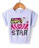Olio Kids Cotton Knit Half Sleeves Textured Top with Text Print - Light Blue