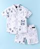 Olio Kids Cotton Knit Half Sleeves Printed Shirt & Shorts Set - Navy Blue