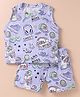 Olio Kids Cotton Knit Sleeveless T-Shirt & Shorts Set with Food Print - Light Blue