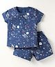 Olio Kids Cotton Knit Half Sleeves T-Shirt & Shorts Set with Space Theme Print- Navy Blue