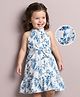 Mark & Mia Sleeveless Frock & Fabric Belt with Floral Print - Blue & White