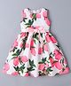Mark & Mia Cotton Sleeveless Frock with Floral Print & Bow Applique - Pink & White