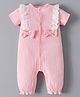 Mark & Mia Half Sleeves Striped Cotton Romper With Bow Applique & Frill Detailing - Pink