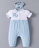 Mark & Mia Half Sleeves Cotton Romper With Bow Applique & Headband - Light Blue & White