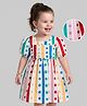 Mark & Mia Cotton Half Puffed Sleeves Frock with Polka Dots Print & Stripes - White