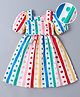 Mark & Mia Cotton Half Puffed Sleeves Frock with Polka Dots Print & Stripes - White