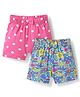 Babyhug Cotton Knit Mid Thigh Floral & Polka Dots Printed Shorts with Bow Applique Pack of 2 - Blue & Pink