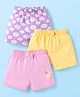 Babyhug Single Jersey Knit Mid Thigh Shorts with Polka Dot Floral Print & Bow Applique Pack Of 3 - Pink Purple & Yellow