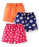 Babyhug Cotton Knit Mid Thigh Polka Dots & Floral Printed Shorts with Bow Applique Pack of 3 - Navy Blue Pink & Orange