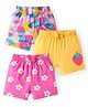 Babyhug Cotton Knit Mid Thigh Strawberry & Floral Printed Shorts with Bow Applique Pack of 3 - Pink & Yellow