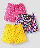 Babyhug Single Jersey Knit Mid Thigh Bow Applique Shorts with Polka Dots & Hearts Print Pack of 3 - Pink Yellow & Purple