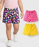 Babyhug Single Jersey Knit Mid Thigh Bow Applique Shorts with Polka Dots & Hearts Print Pack of 3 - Pink Yellow & Purple