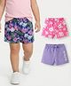 Babyhug Cotton Knit Mid Thigh Length Shorts with Tropical Theme Print & Bow Applique Pack of 3 - Pink Navy Blue & Lilac