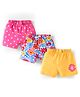 Babyhug Cotton Knit Mid Thigh Shorts with Floral & Polka Dot Print & Bow Applique Pack of 3 - Pink & Yellow