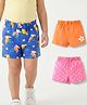 Babyhug Cotton Knit Mid Thigh Polka Dots & Birds Printed Shorts with Bow Applique Pack of 3 - Blue Pink & Orange