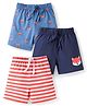 Babyhug Cotton Knit Mid Thigh Shorts with Fox Print & Stripes Pack of 3 - Red Light & Navy Blue