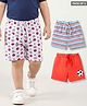 Babyhug Cotton Knit Mid Thigh Length Shorts with Stripes & Football Print Pack of 3 - White & Red