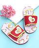 Babyoye Backstrap Closure Flip Flops With Hearts Print - Red