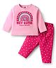 Doodle Poodle 100% Cotton Full Sleeves Night Suit With Text & Heart Print - Pink