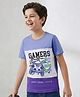 Pine Kids Cotton Knit Half Sleeves Cut & Sew T-Shirt With Gamers Text Print - White & Purple