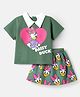 Babyhug Disney Single Jersey Knit Half Sleeves Overlapped T-Shirt & Skirt Set With Daisy Duck Graphics - Dark Green
