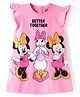 Babyhug Disney Single Jersey Knit Frill Sleeves Nighty with Minnie Mouse & Family Graphics - Pink