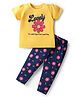 Doodle Poodle 100% Cotton Knit Half Sleeves Night Suit with Floral Print - Yellow & Navy Blue