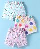 Teddy Sinker Knit Knee Length Shorts With Floral & Panda Print Pack of 3 - White Light Blue & Pink