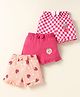 Teddy Sinker Knit Knee Length Shorts With Strawberry & Checks Print with Bow & Frill Detailing Pack Of 3 - Coral & Dark Pink