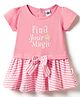 Teddy Sinker Knit Half Sleeves Frock With Text Print & Bow Applique - Pink