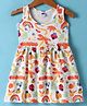 Teddy Sinker Knit Sleeveless Frock with Jungle Theme Print & Bow Applique - White