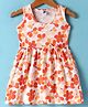 Teddy Sinker Knit Sleeveless Frock with Floral Print & Bow Applique - Orange