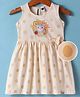 Teddy Sinker Knit Sleeveless Frock with Polka Dots Print & Bow Applique - Cream