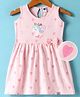Teddy Sinker Knit Sleeveless Frock with Hearts Print & Bow Applique - Pink