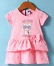 Teddy Sinker Knit Half Sleeves Frock With Cat & Heart Print - Baby Pink