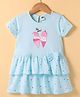 Teddy Sinker Knit Half Sleeves Frock With Ice Cream Print & Bow Applique - Light Blue