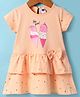 Teddy Sinker Knit Half Sleeves Frock With Ice Cream Print & Bow Applique - Orange