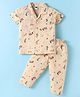 Teddy Sinker Knit Half Sleeves Night Suit with Text Print - Tan