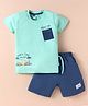 Teddy Sinker Knit Half Sleeves T-Shirt & Shorts Set With Island Print - Sea Green