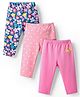 Babyhug Cotton Lycra Knit Full Length Floral & Heart Printed Leggings With Stretch Pack Of 3 - Pink Blue & Dark Pink