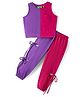 Tiara Cotton Jersey Sleeveless Colour Blocked Top With Coordinating Joggers Set - Purple & Pink