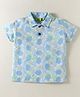 Tiara Jacquard Half Sleeves Leaves Printed Polo Tee - Blue