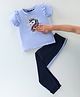 Tiara Cotton Spandex Half Sleeves Reversible Sequins Detailed Unicorn Designed Top With Pant Set - Blue