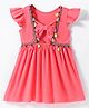 Tiara Cotton Jersey Cap Sleeves Lace Embellished Tassels Detailed Dress - Pink