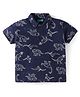 Tiara Cotton Spandex Half Sleeves Dinosaurs Printed Polo Tee - Navy Blue