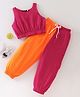Tiara Cotton Jersey Sleeveless Solid Crop Top With Colour Block Joggers Set - Pink